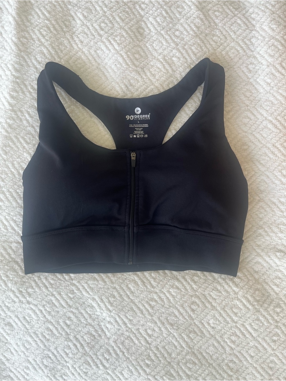 90 Degree By Reflex Black Front Zip Racerback Sports Bra